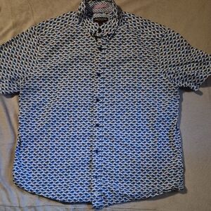 Johnston & Murphy Men's Blue and White Whald Patterned Shirt